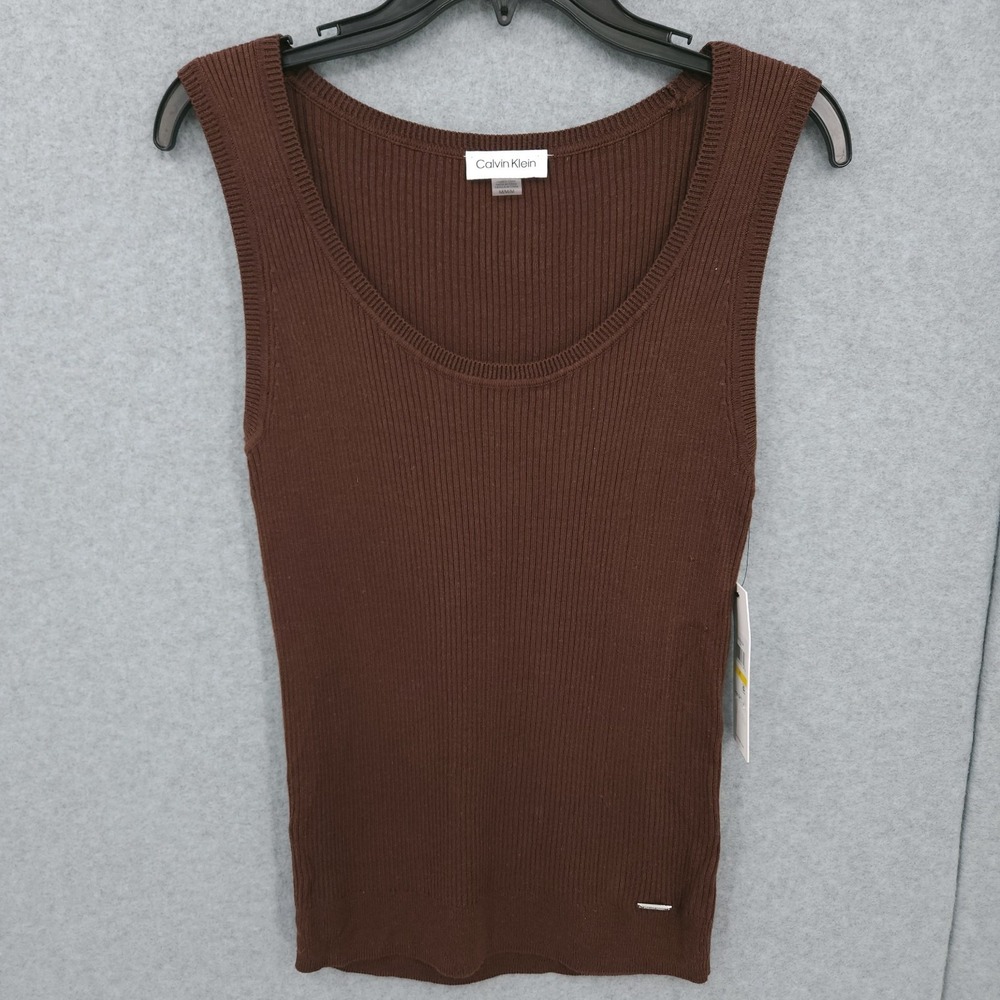 Calvin Klein Scoop Neck Rib Knit Brown Pullover Tank Top Womens Size M NWT